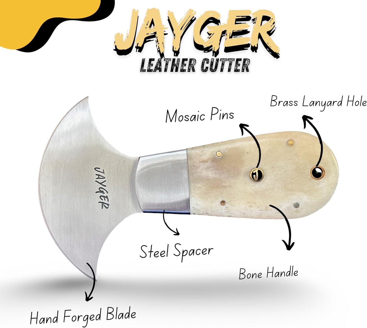 Handmade Leather Skiving Knife, Hand-Forged Thick Carbon Steel, Easy to Sharpen, Bone Handle, Round Head Cutter for DIY Leathercraft, Leather Working Tools