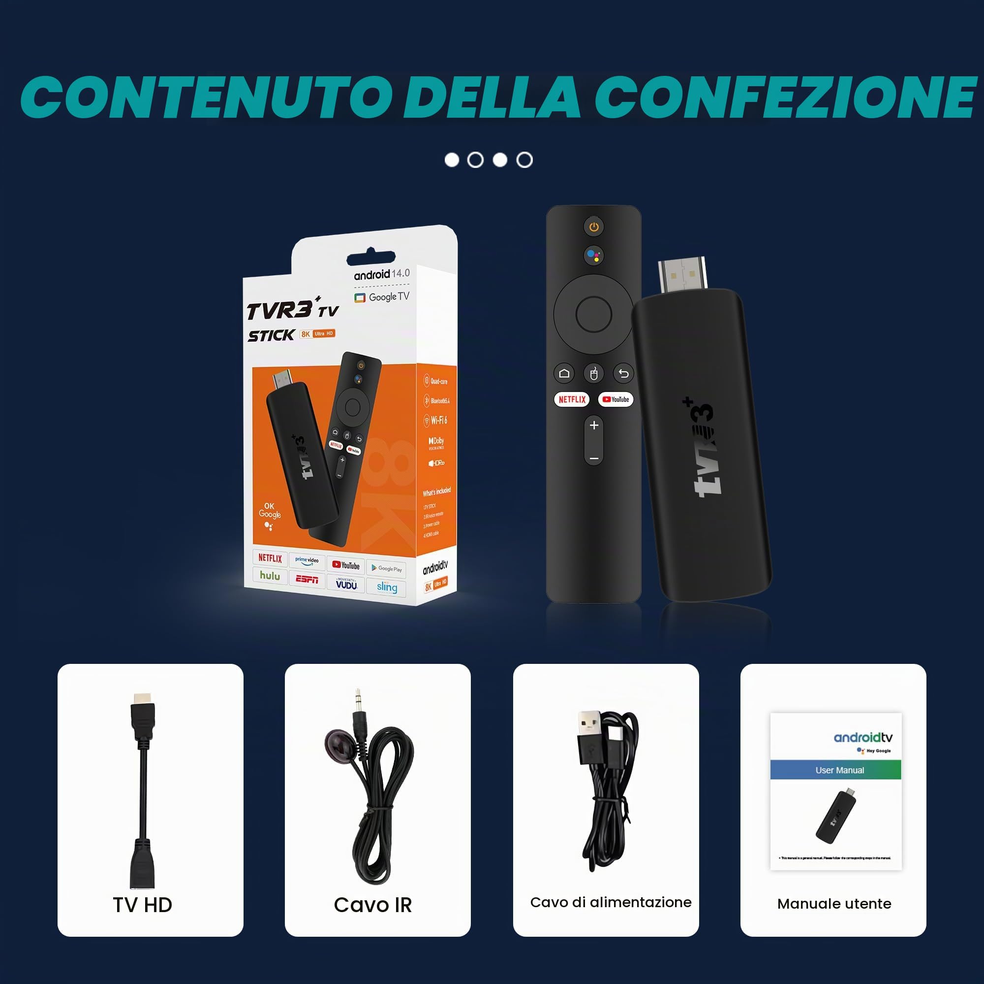 Android TV Stick 14.0,2026 2026 2 GB di memoria RK3518 Quad-Core 64bit Cortex-A53 Chipset e GPU Mali 450 MP2, Android 4K Stick Supporta 2.4G/5G WIFI dual-band Bluetooth5.4 HD2.0 USB3.0