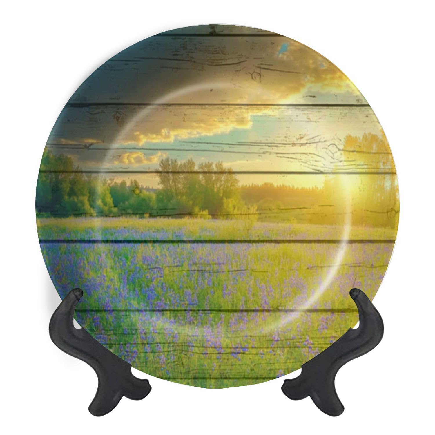 Decorative Plates for Display Flowered Forest Glade Sunset Gift Plates Ceramic Collections Plates Hanging Artwork for Living Dining Room Kitchen Souvenir
