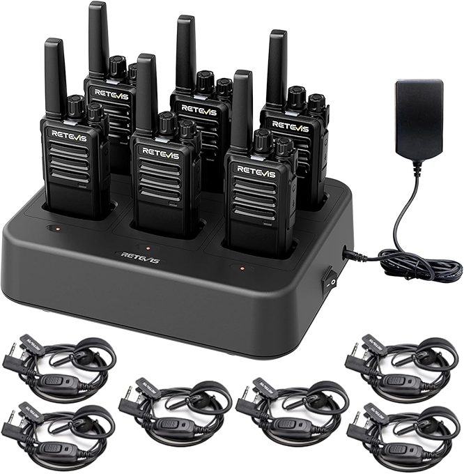 Retevis RT68 Rechargeable Walkie Talkies with Earpieces and Multi Unit Charger