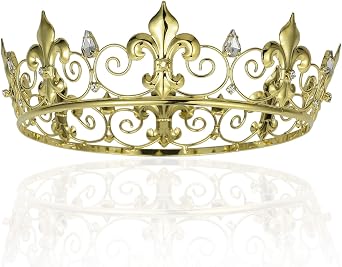 Full Kings Crown Austrian Rhinestone Crystal Pageant Fleur-de-lis T1298 Gold