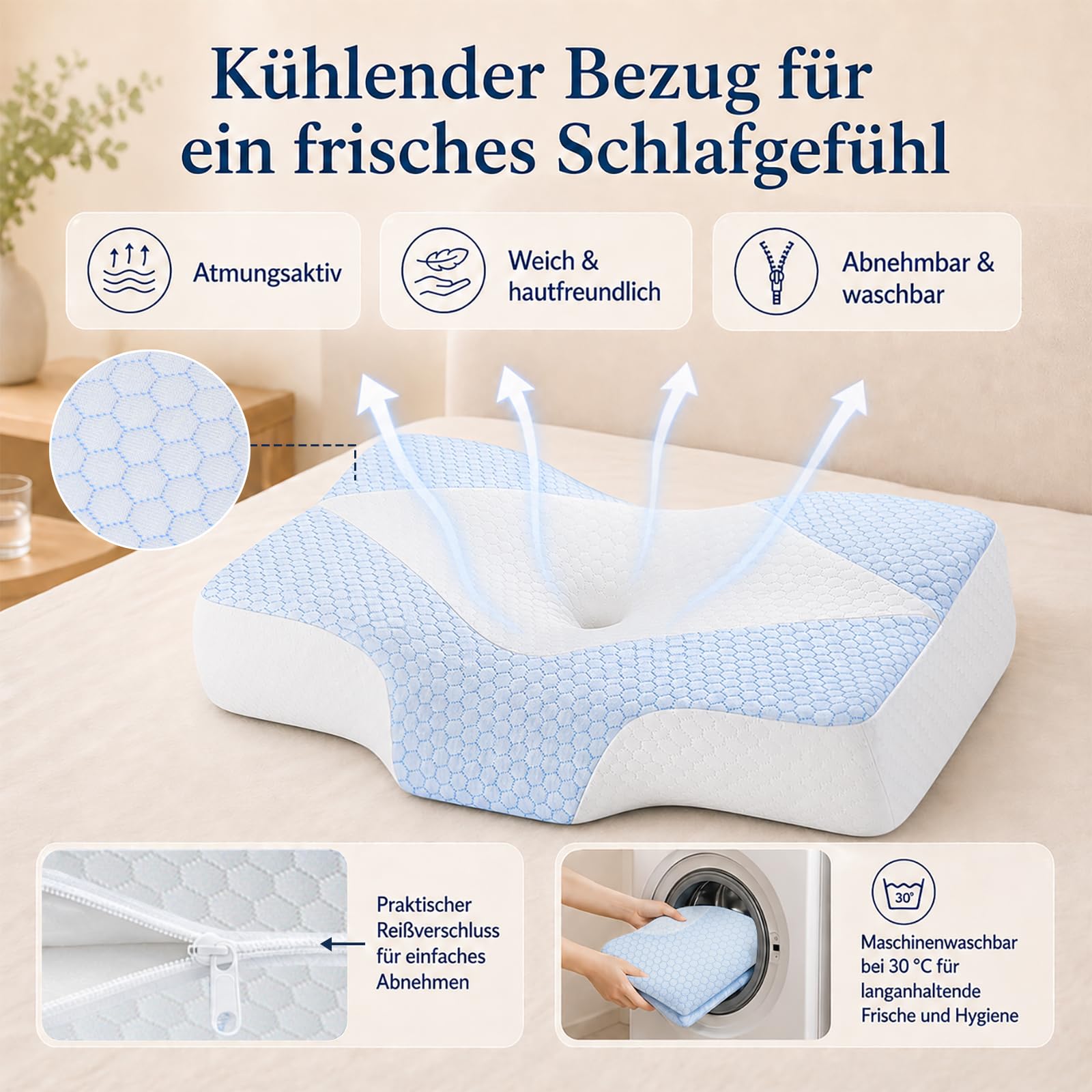 Almohada Cervical de Espuma viscoelástica para Dolor de Cuello y Hombros, Almohada ortopédica ergonómica para Dormir de Lado, Espalda y estómago, Almohada de refrigeración con Soporte para el