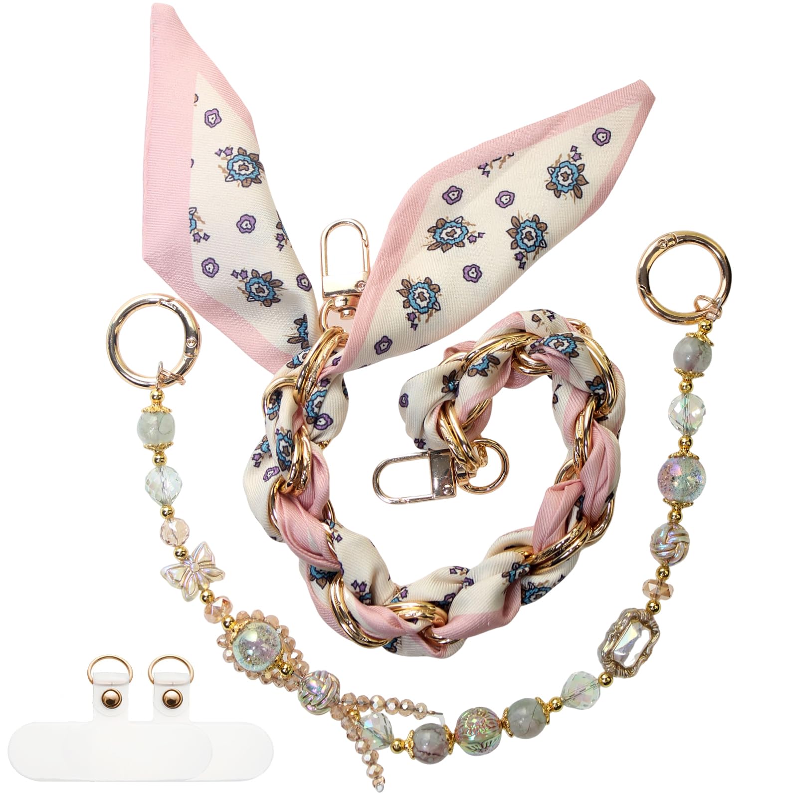 Beaded Phone Charms Wrist Strap,Cute Phone Chain Wristlet,Gold Metal Scraf Purse Bag Charm Chain,Jewelry Bracelet Lanyard