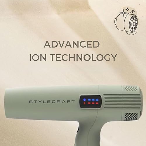 Miniatura 2 de StyleCraft Secador de pelo profesional Instinct-X con motor sin escobillas y pantalla digital, secadora ligera salvia, JetLiner x Silver Bullet con
