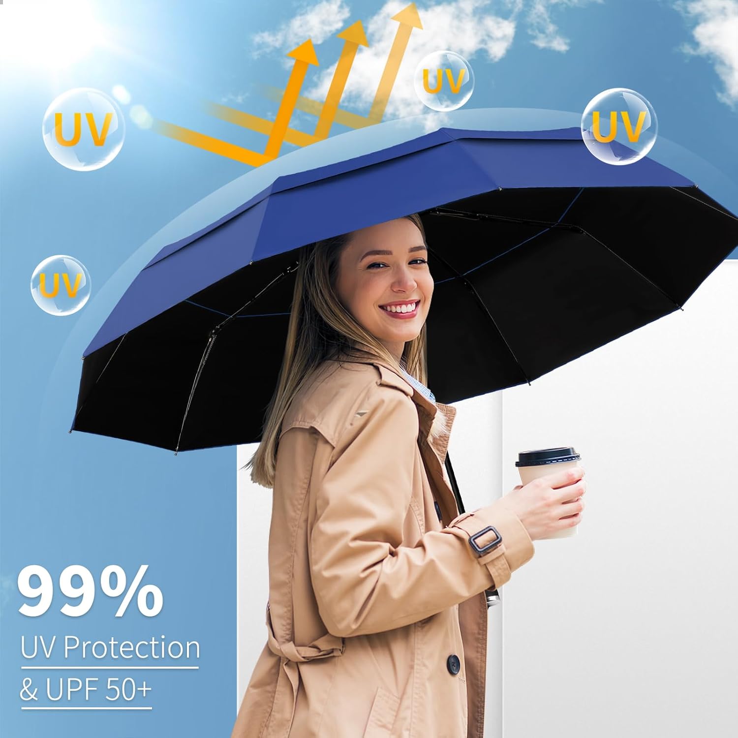 Seniny Windproof Travel Umbrella, Automatic Umbrellas for Rain, Portable & Compact Umbrellas for Backpack, Strong UV for Protection, Folding Small Sun Umbrella for Car, Walking - Image 5