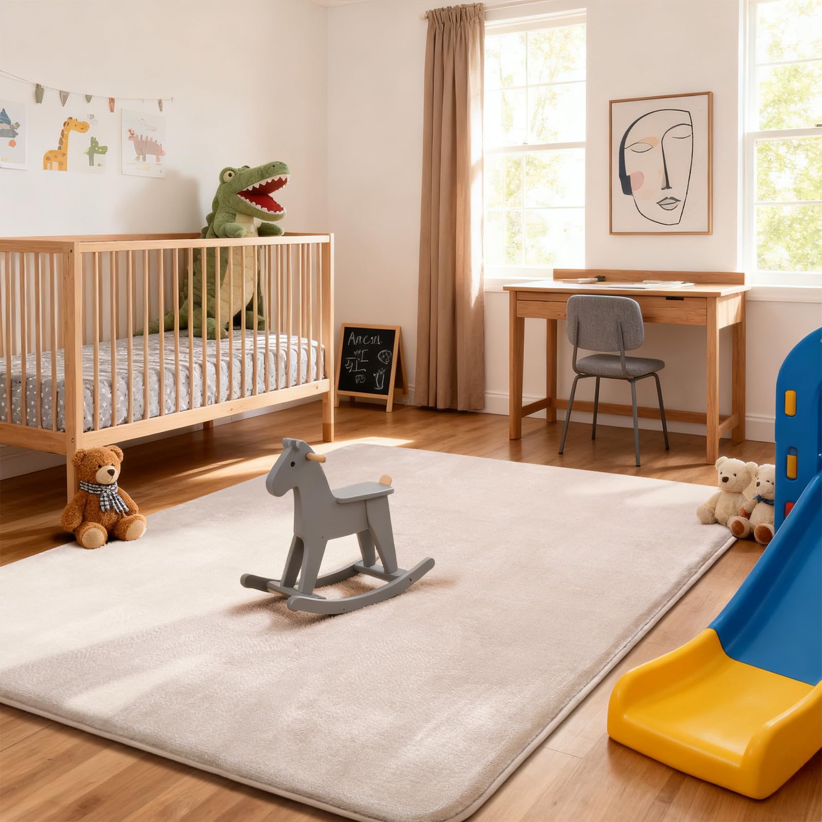 Baby-Spielmatte, 150 x 200 cm, 3 cm dicke Schaumstoff-Spielmatte, ultraweiche Unterstützung und Plüsch-Gefühl, leicht zu reinigen, Baby-Krabbelmatte mit rutschfester Unterseite, Beige