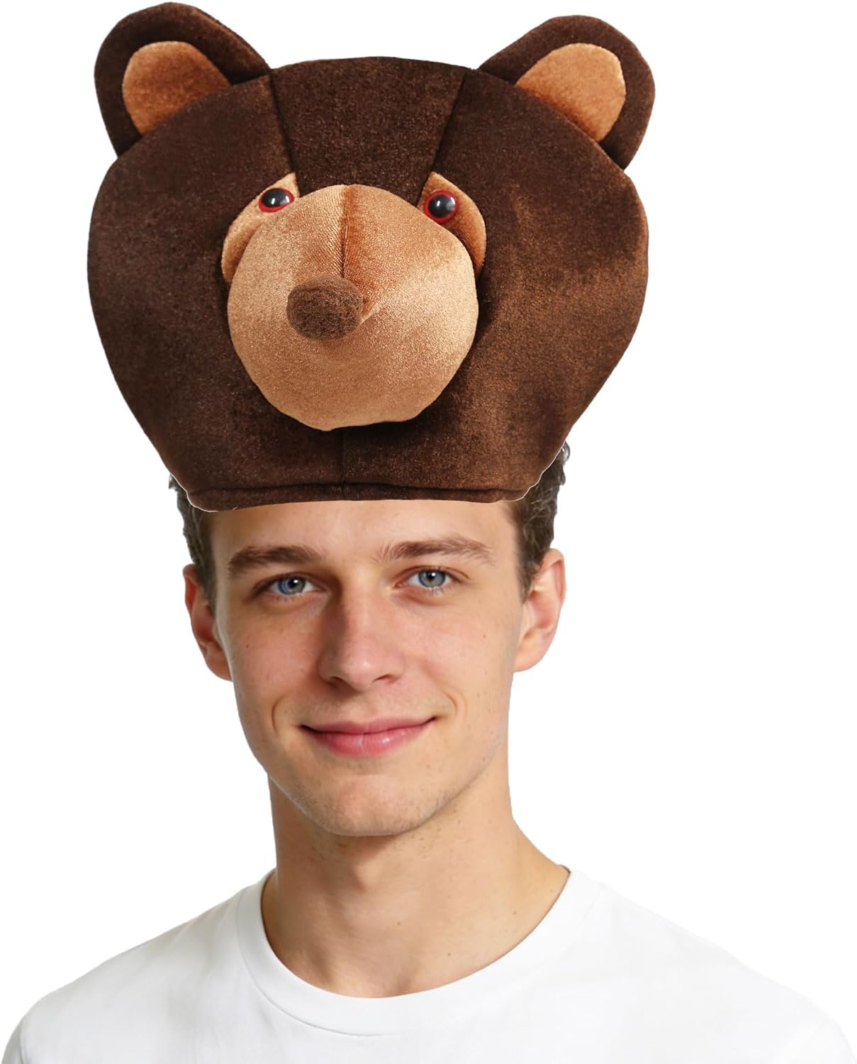 Bear Hat with Ears. Cuddly Brown Plush Animal Costume Headwear for Themed Parties & Events