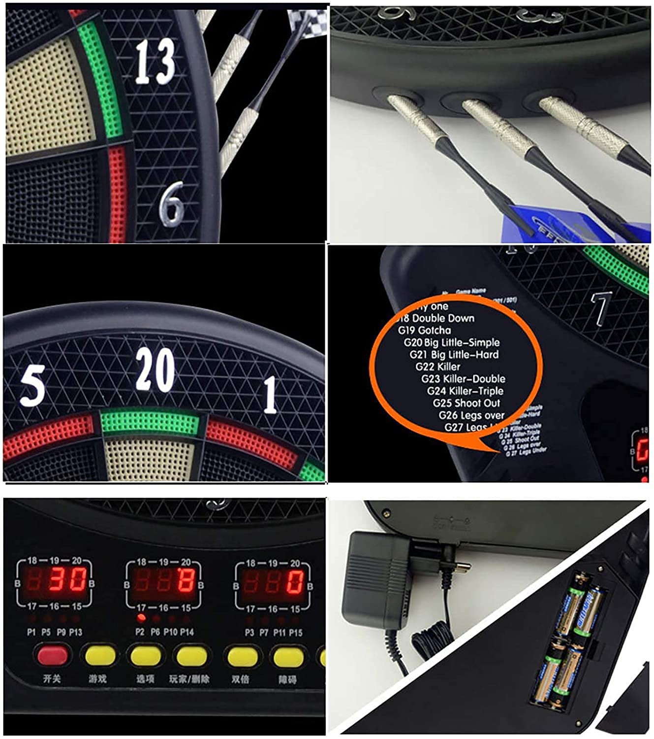 strzałki do tarczy, Elektroniczny zestaw do gry w rzutki, tarcza darta z ekranem LCD, 6 miękkich strzałek