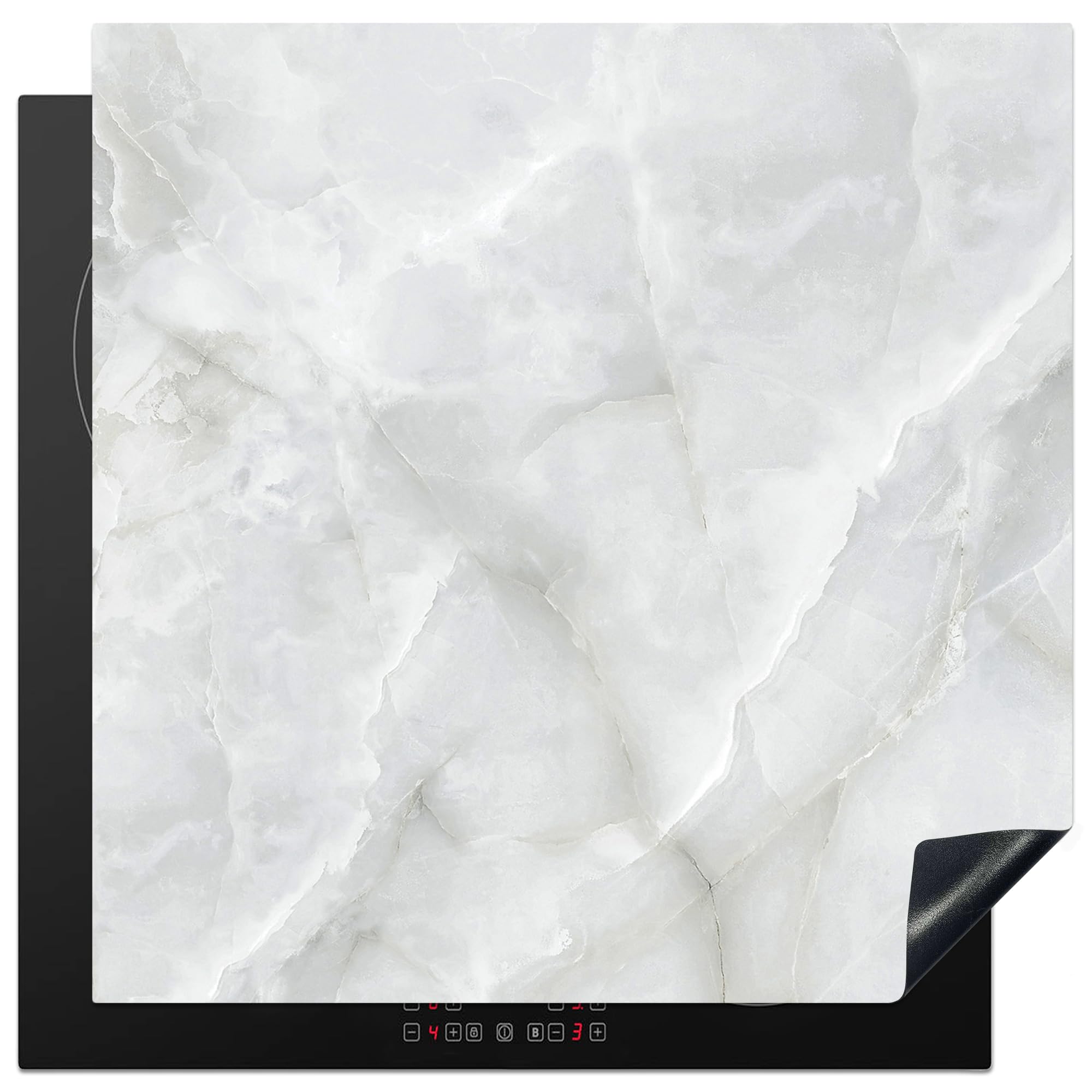 KitchenYeah© Induction Hob Cover Protector Mat 30.7"x30.7" / 78x78 cm Kitchen Universal Ceramic Covers for Electric Cookers Vinyl Marble - White - Patterns - Stone - Marble Look — image 1