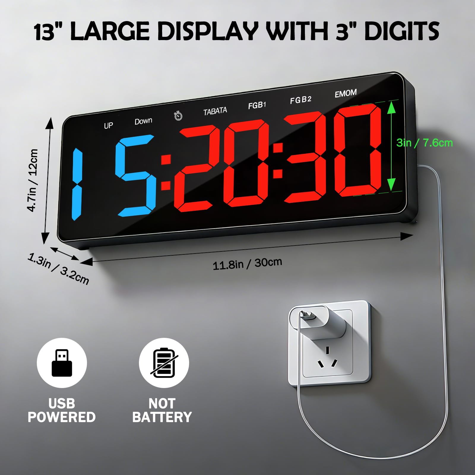 Timer Sport,Minuteur et Chronomètre Digital,Horloge Murale Numérique avec Télécommande,Gym Timer 12/24H pour Fitness Home Gym School