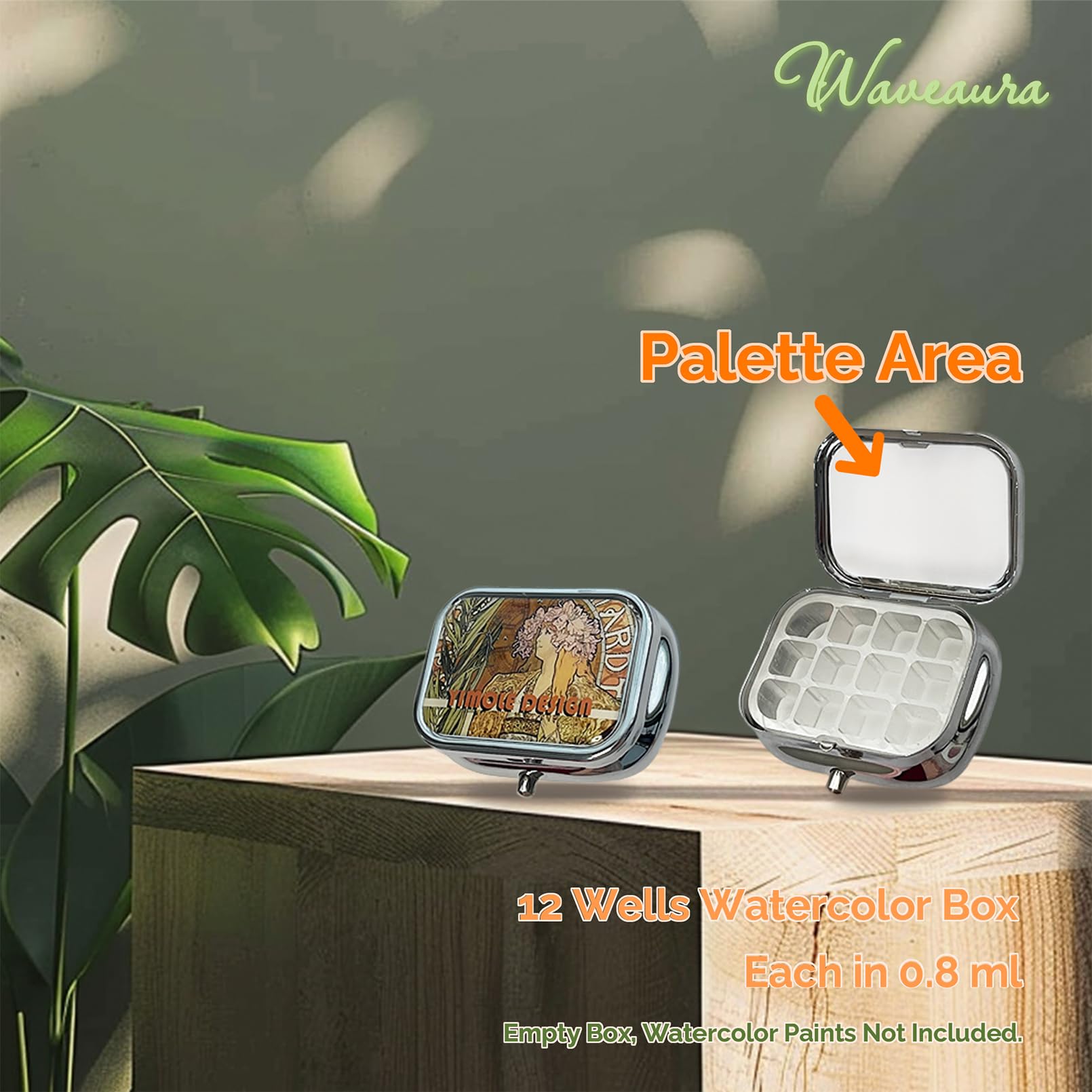 Waveaura Mini Travel Watercolour Palette Set 12Wells Small Empty Portable Painting Kit with Lid - Image 3