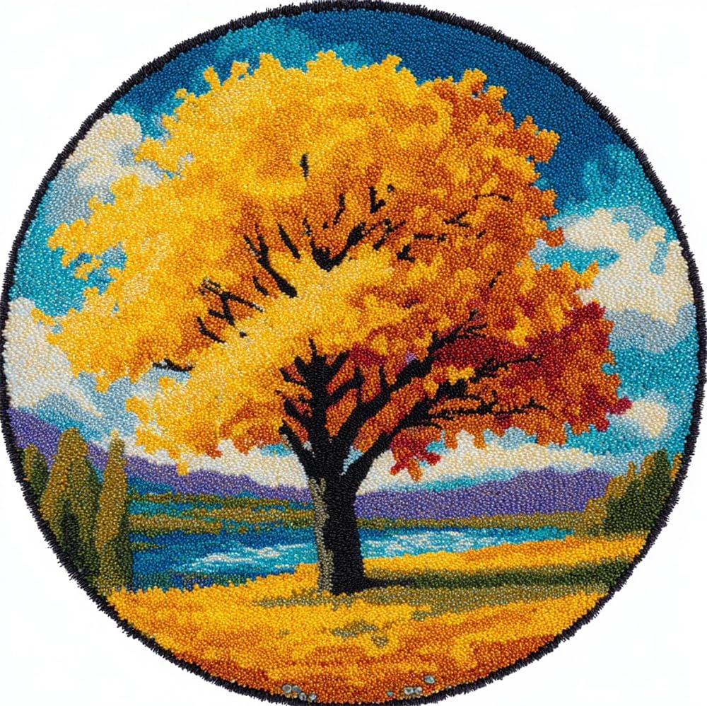 kitphoenix Latch Hook Kits for Adults, Autumn Golden Tree Leaves