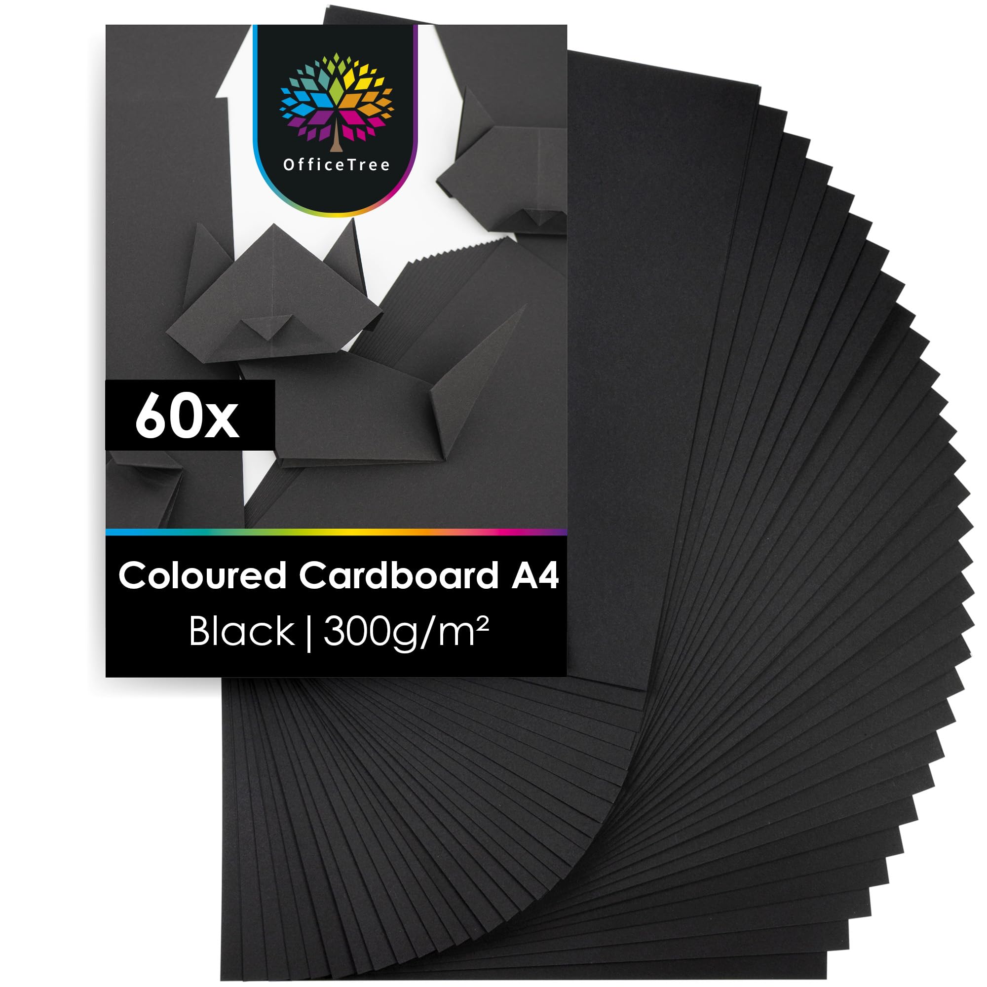 Officetree Black 60X Card A4 300G - Paper A4 For Crafting, Cutting & Scrapbooking - Lignin & Acid Free Cardstock 300Gsm