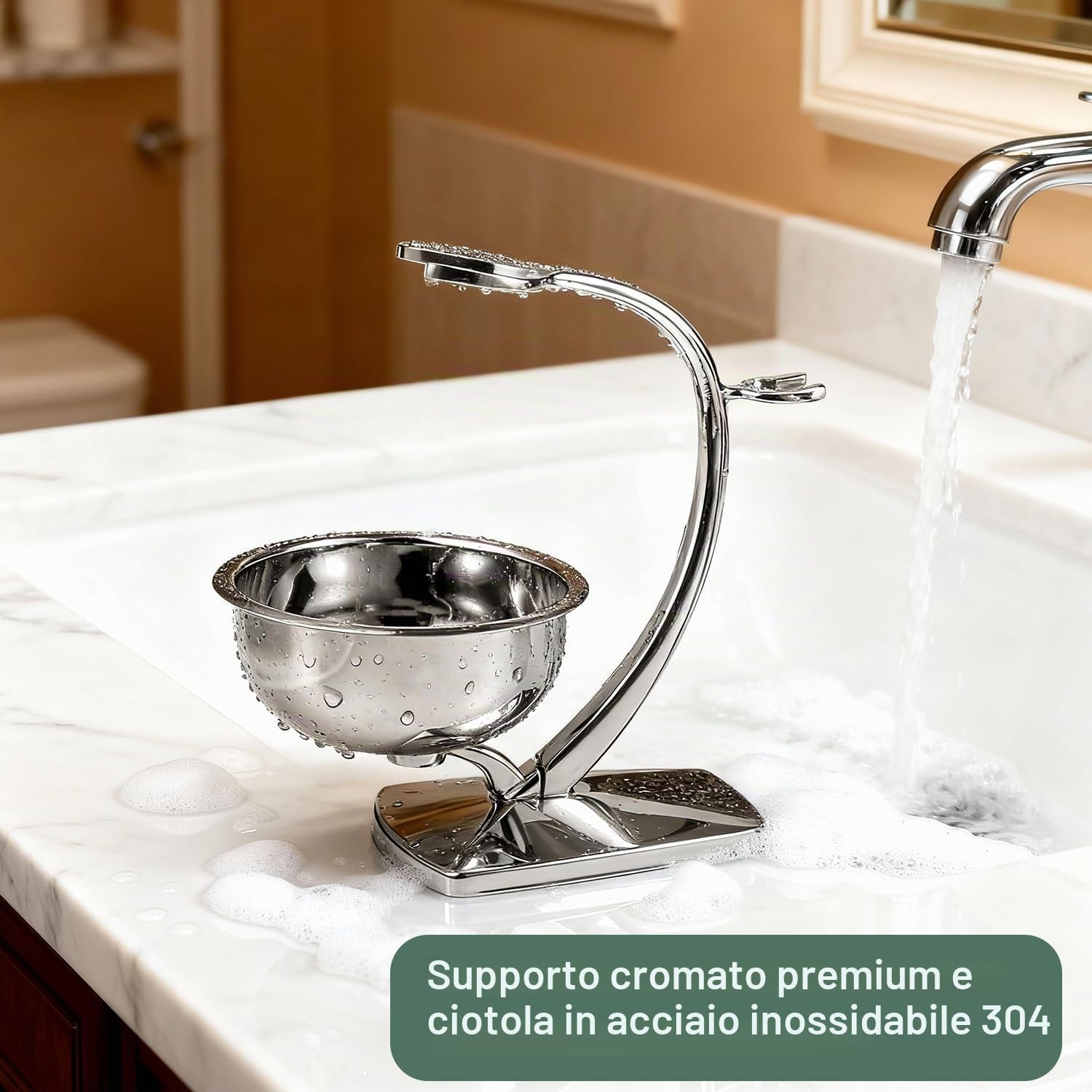 GRUTTI Set di Rasatura 2 in 1 per Uomini - Supporto Magnetico + Ciotola in Acciaio Inox, Compatibile con Rasoi Manuali (Senza Spazzola)