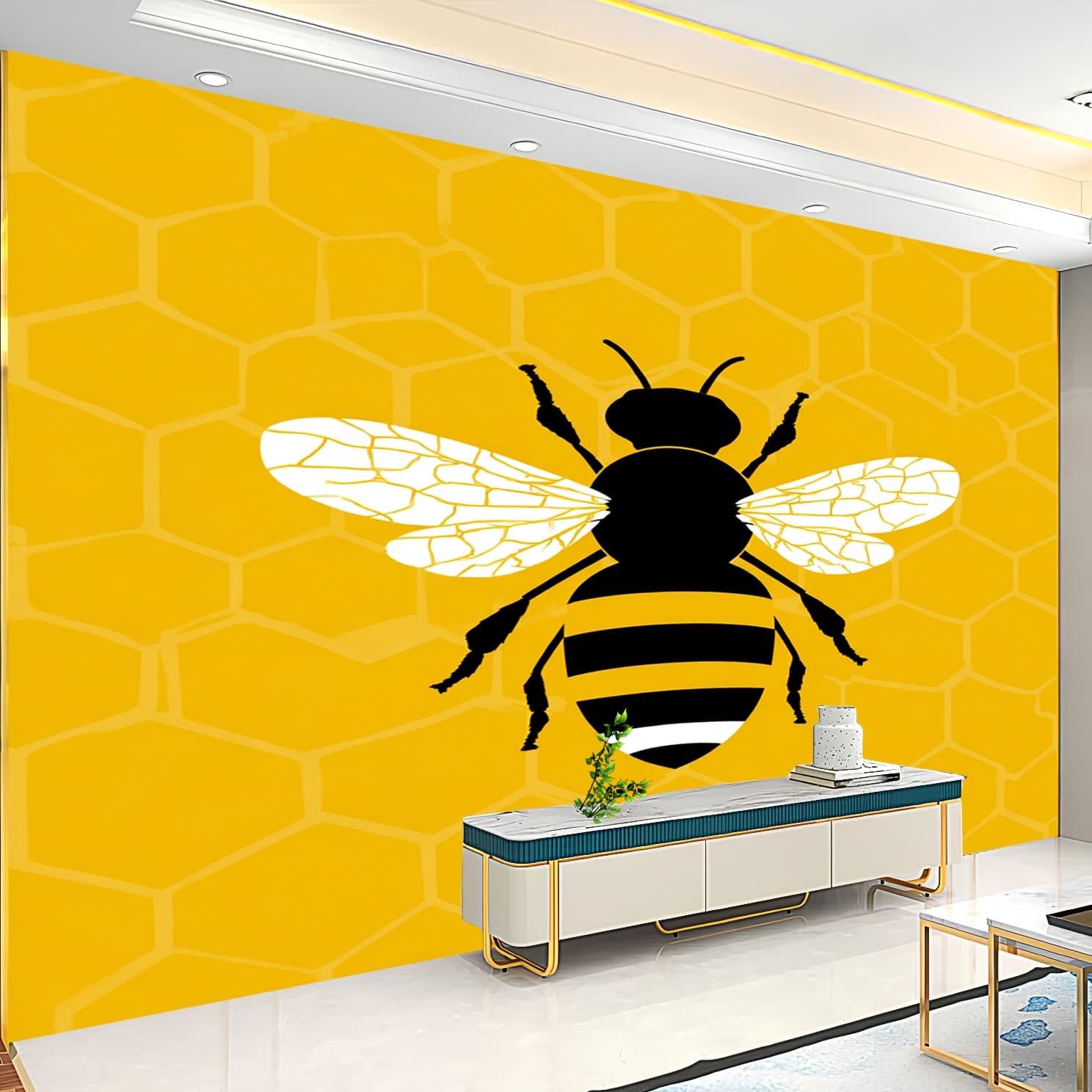 Naklejka ścienna dla dzieci tapeta do pokoju dziecięcego 250 x 175 cm 3d plaster miodu geometryczny wzór 3D dekoracja ścienna naklejka na ścianę samoprzylepna tapeta żółta fototapeta do domu naklejki