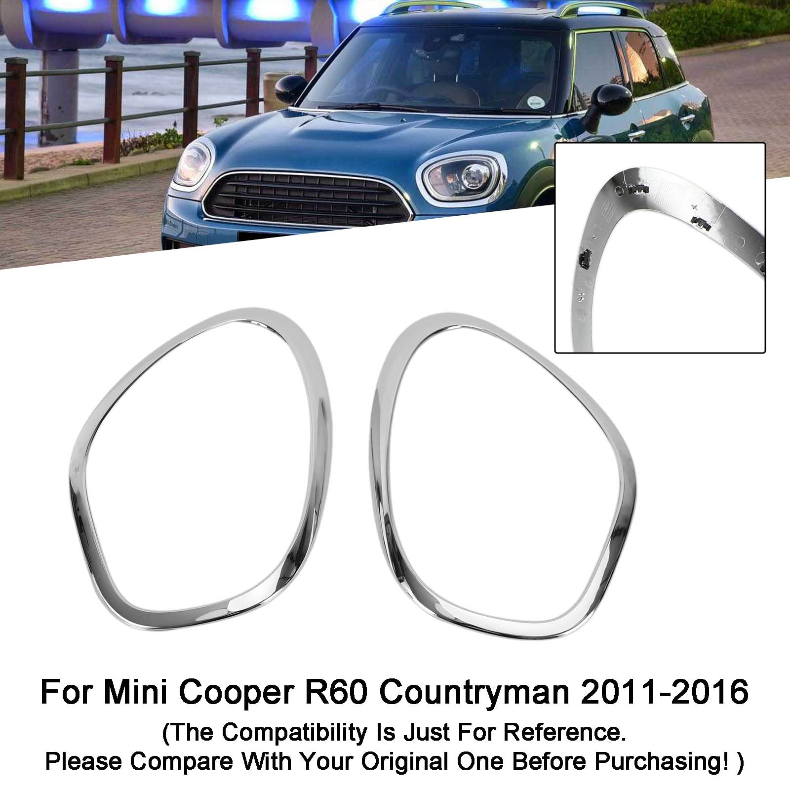 2X Chrom Scheinwerfer Trim Ring Lünette FFit für MINI Cooper R60 Countryman 2011-2016