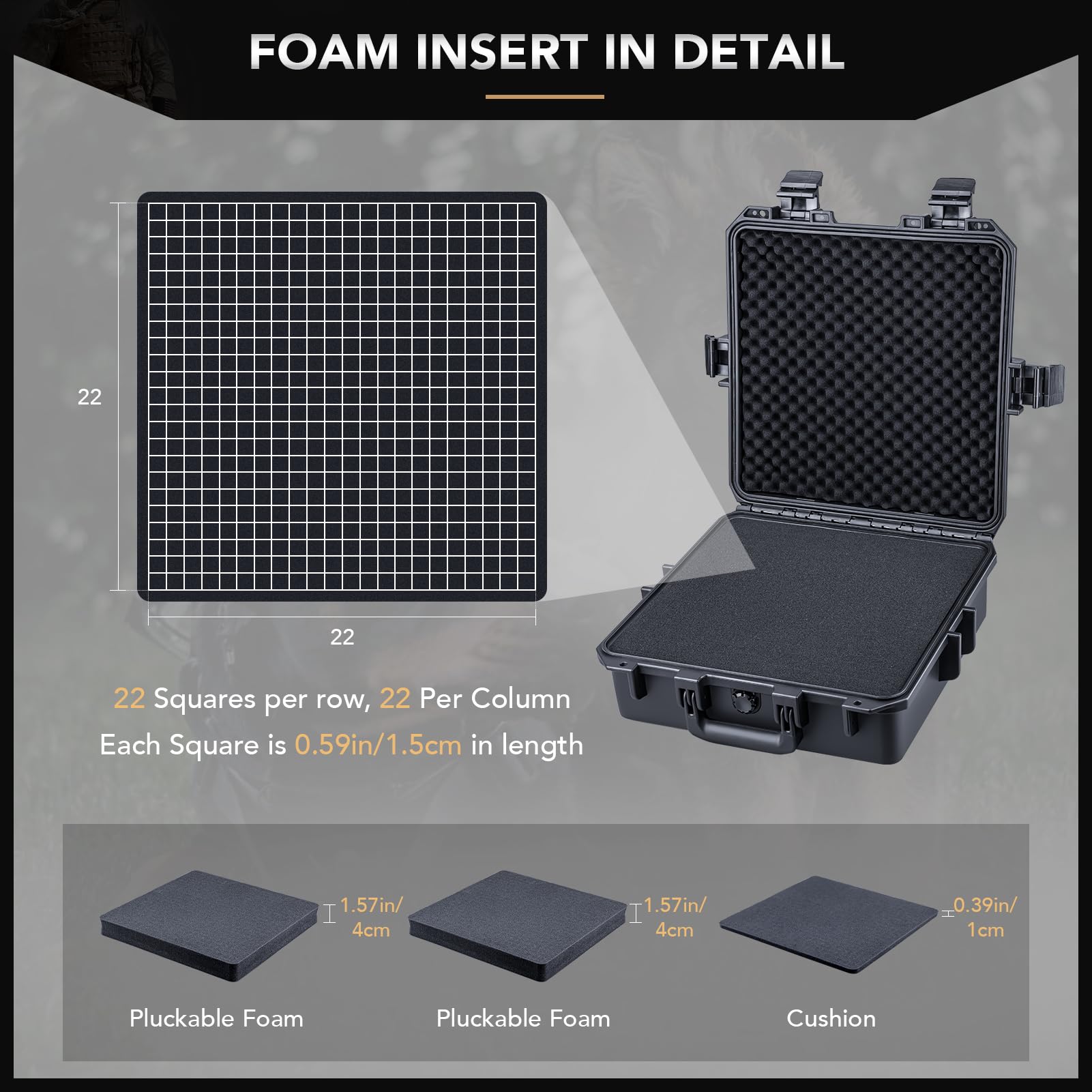 Lykus HC-3610 Custodia/Valigia/Case rigida impermeabile con schiuma personalizzabile, Dimensioni interne 35,5x35,5x14 cm, Adatto per elettronica e altro