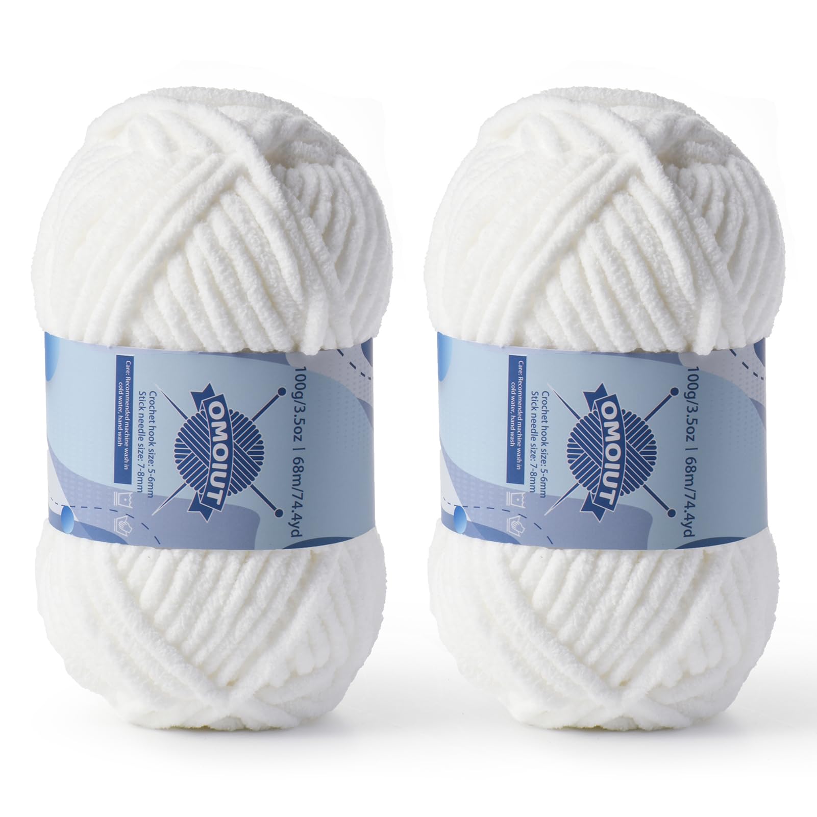 2 Pack Chunky Chenille Yarn for Crocheting, Baby Yarn for Crocheting Soft Blankets, Bulky Yarns for Crochet Amigurumi, 200g (148.7yds) Fluffy Velvet Yarns for Hand Knitting（2 White）