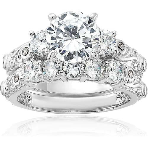 IceCarats 925 Sterling Silver Cubic Zirconia CZ Wedding Band Engagement Ring Bridal Jewelry Set