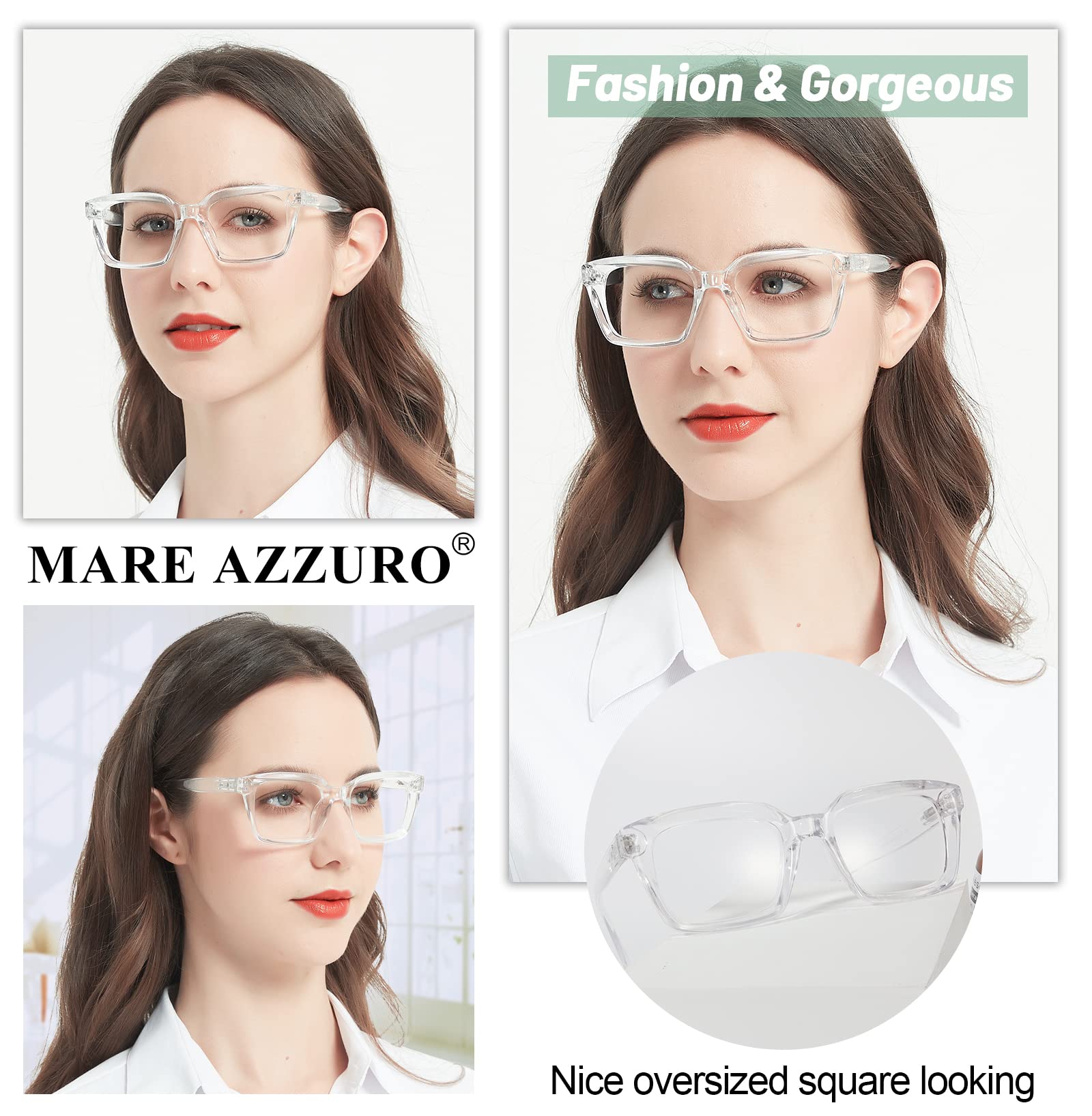 MARE AZZURO Oversized Reading Glasses 2.50 Women Stylish Readers 0 0.5 0.75 1.0 1.25 1.5 1.75 2.0 2.25 2.5 2.75 3.0 3.5 4.0 5.0 6.0 (Transparent, 250)