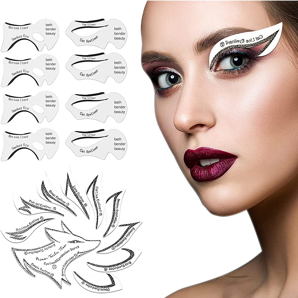 Benuomi Eyeliner Eyebrow Stencil Set Nine Tail Fox Eyeshadow and Eyeliner Template Sticker Non-woven Materisls Beginners Makeup Tool 12Pairs/Pack(6PC)