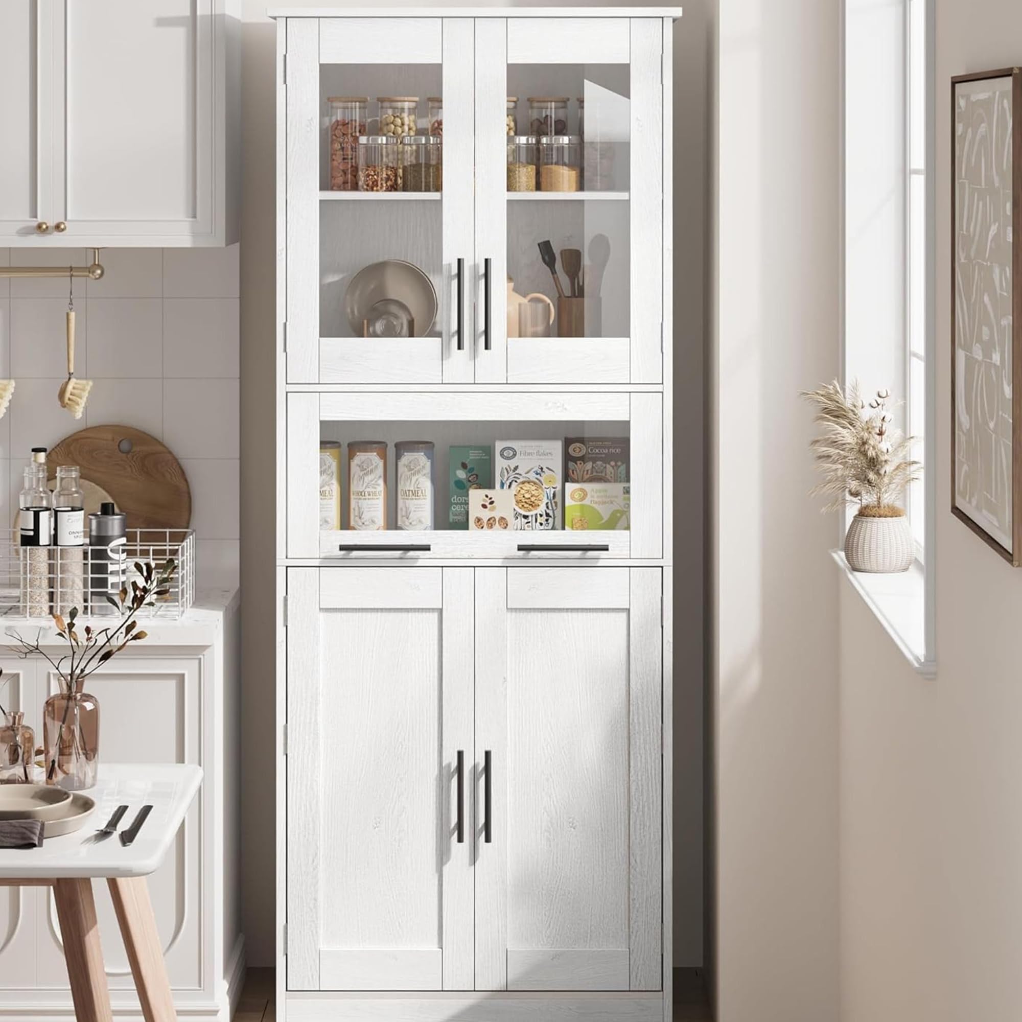 Armario de Baño Premium Ancho, Gran Almacenamiento, Ideal para Cocina, Baño y Salón. Estructura de Madera Maciza. 60 × 30 × 170 cm, Color Roble Blanco