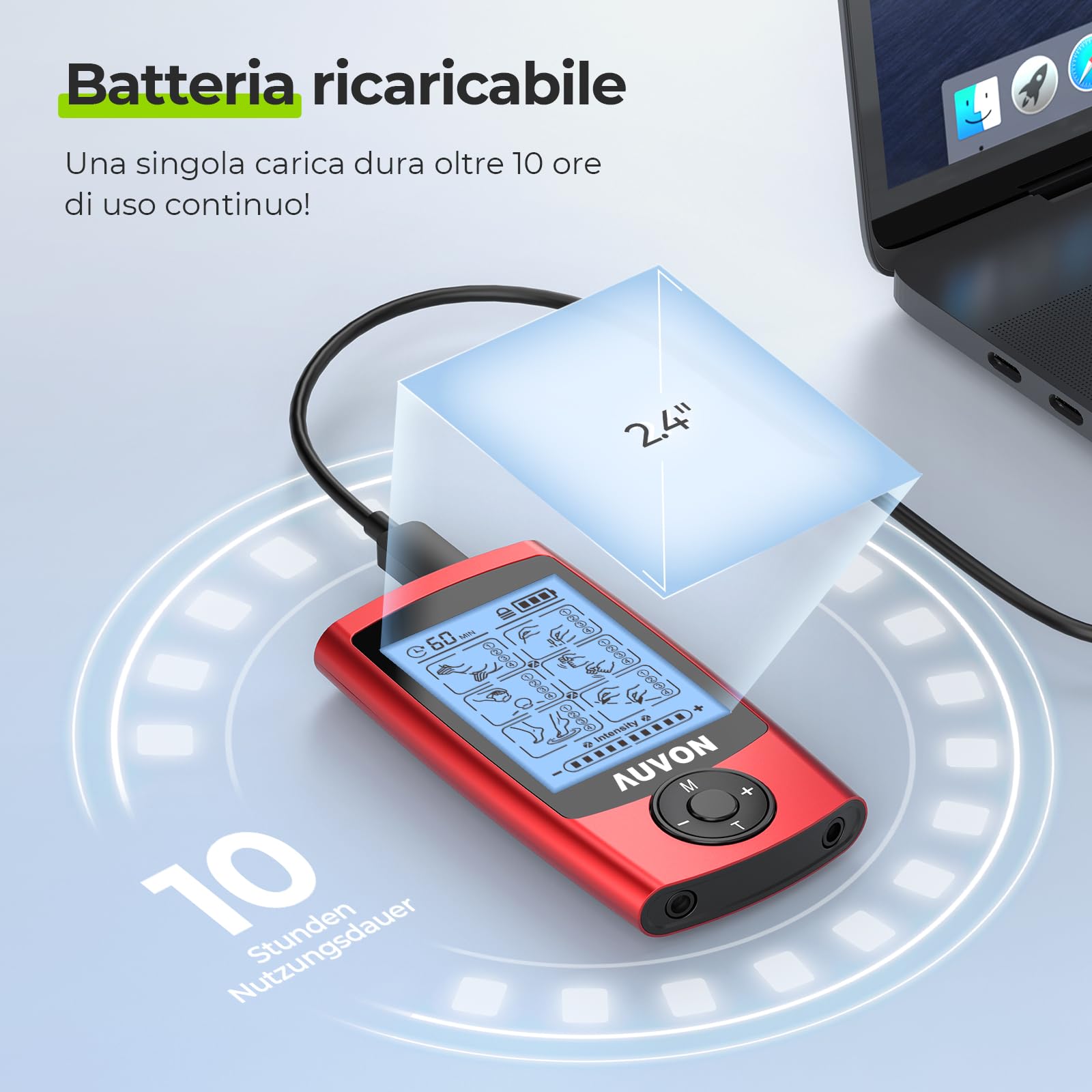 AUVON Elettrostimolatore muscolare con Case in EVA, TENS Elettrostimolatore ricaricabile per il trattamento del dolore con 24 Modalità di allenamento, 2 canali per elettrostimolatore, 12 elettrodi