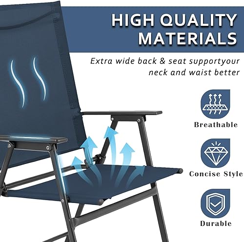 Miniatura 7 de YLGJ&TIDY Juego de 2 sillas plegables para patio, sillas de comedor al aire libre portátiles con reposabrazos, asiento de patio al aire libre,