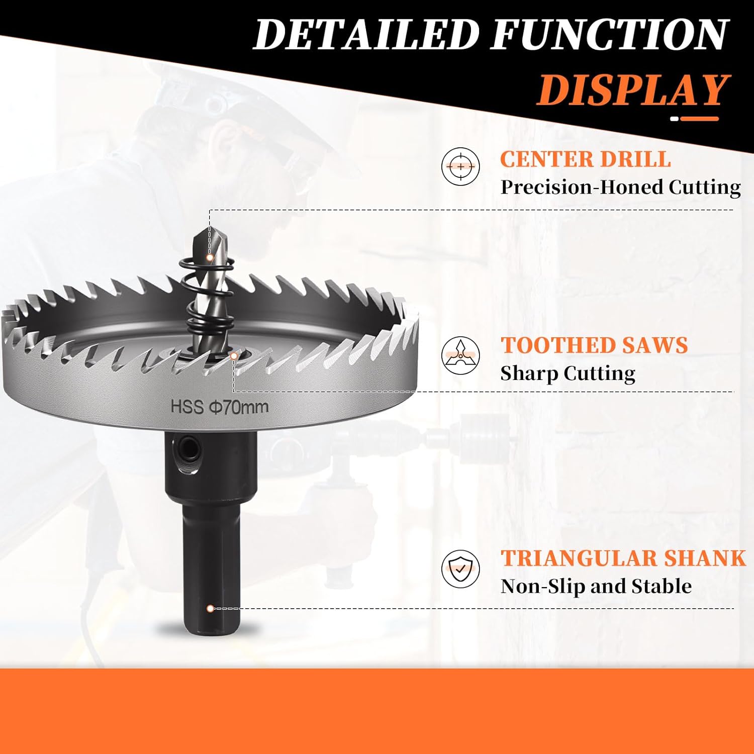 METALLIXITY Hole Saw 70mm (2-3/4", 4241 High Speed Steel Hole Cutter with Center Drill Bit, Hex Key and Spring -for Thin Metal, Plastic, PVC Boards,Silver