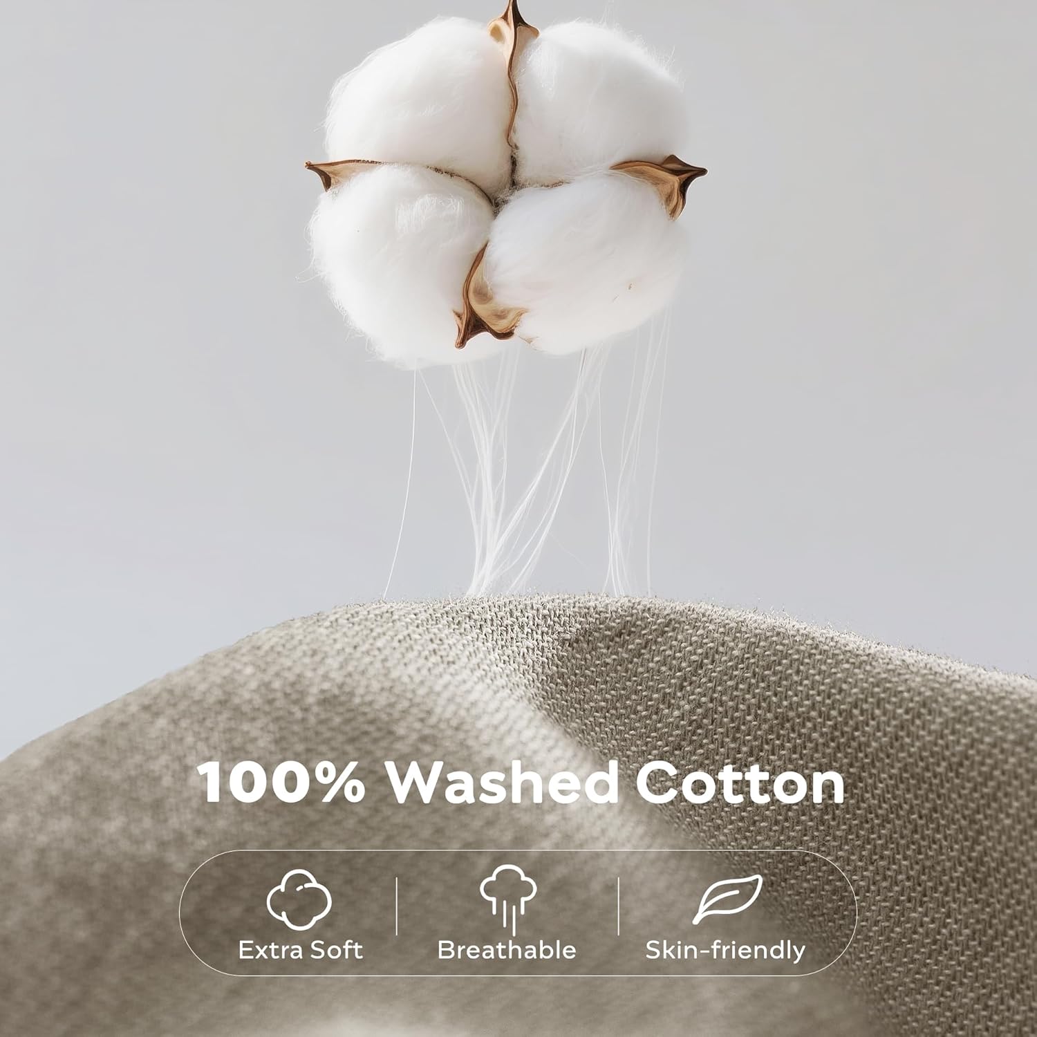 JELLYMONI Washed Cotton Duvet Cover Set King Size, Taupe - Super Soft & Breathable Bedding Comforter Cover with Zipper, for Modern Home, Guest Room, and Everyday Use,1 Duvet Cover & 2 Pillowcases