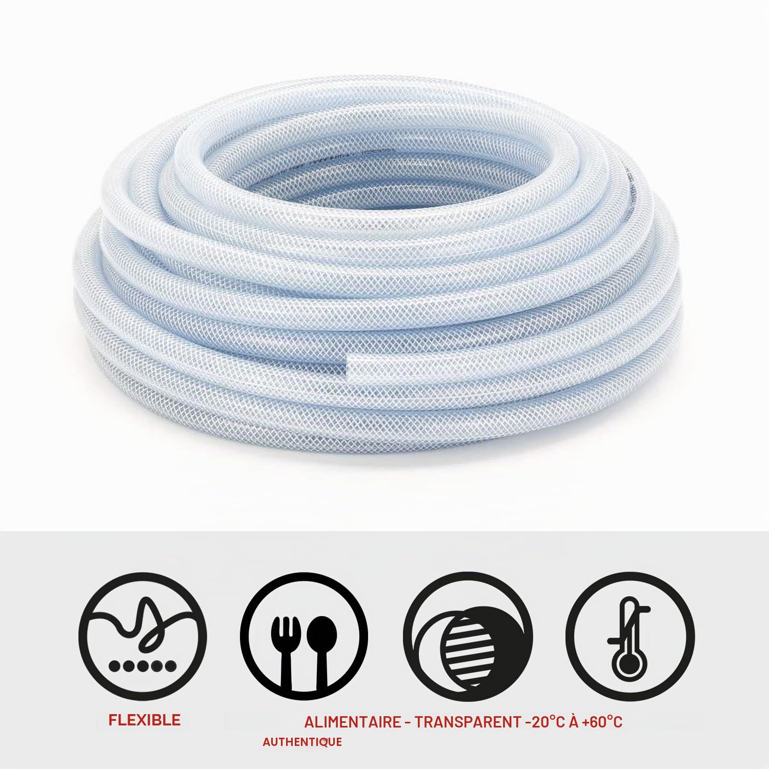 FLEXTUBE TX Ø 10mm x 3mm (3/8"), 10m de long, Qualité alimentaire, tuyau en PVC pour air comprimé, résistant à l'air, à l'eau, aux huiles conditionnelles et aux produits chimiques