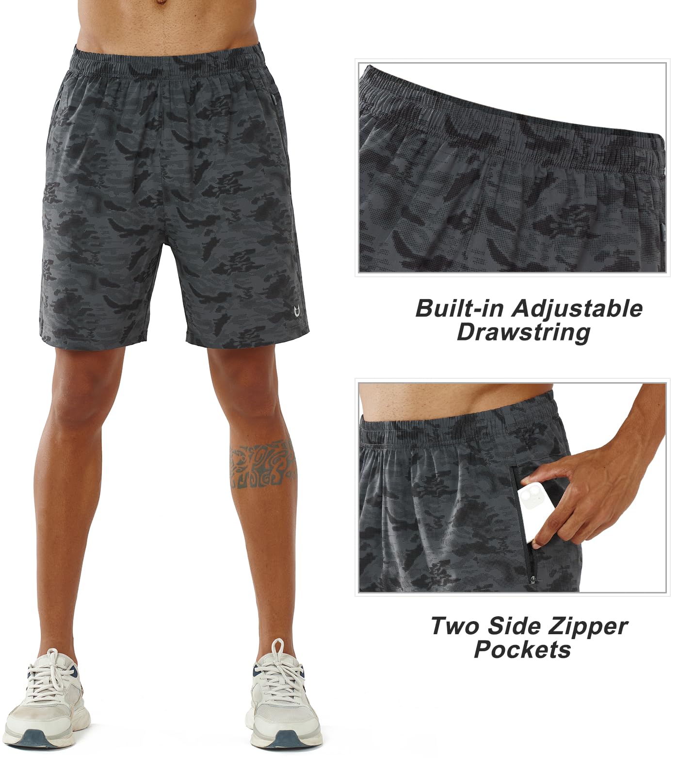 NORTHYARD Męskie sportowe spodenki do biegania szybkoschnące spodenki treningowe lekkie sportowe siłownia koszykówka krótkie wędrówki, Camoblack, M