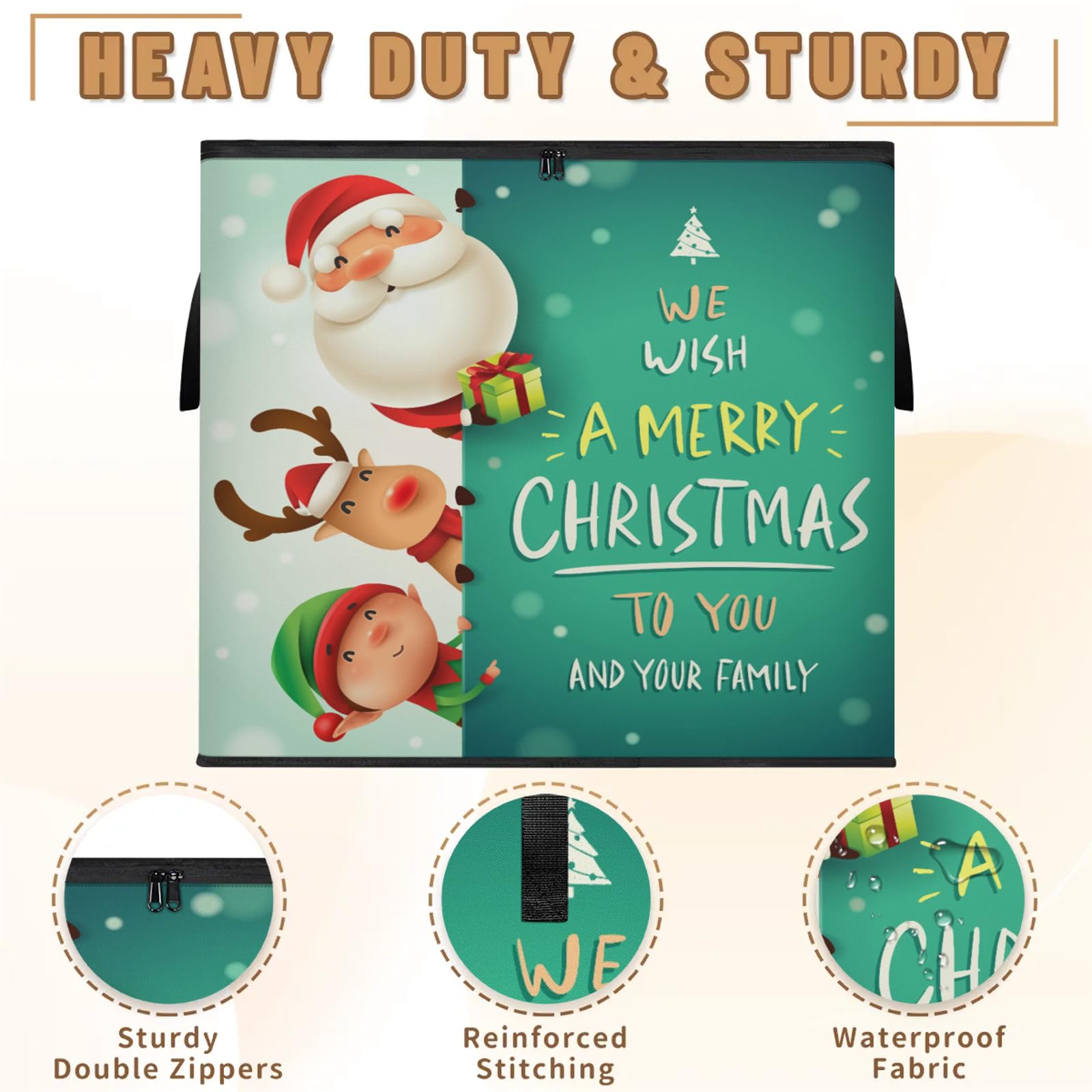 Bolsas de almacenamiento grandes de Navidad con cremalleras y asas, caja de almacenamiento plegable de Feliz Navidad, contenedor de mudanza, organiza mantas, contenedores de ropa, decoración del hogar