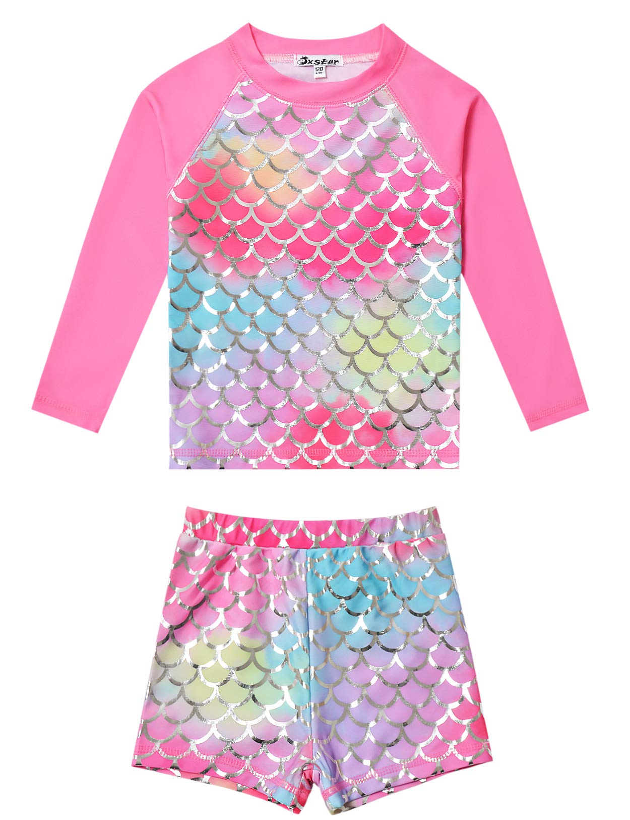 Girls Rash Guard Swimwear Kids Long Sleeve Mermaid Swimsuits UPF 50+ UV