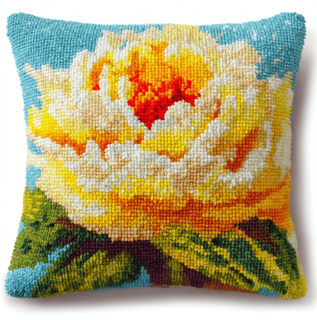 Kitquiver Beginner Latch Hook Cushion Kit,Peony Decor Pillow Cover 43X43Cm