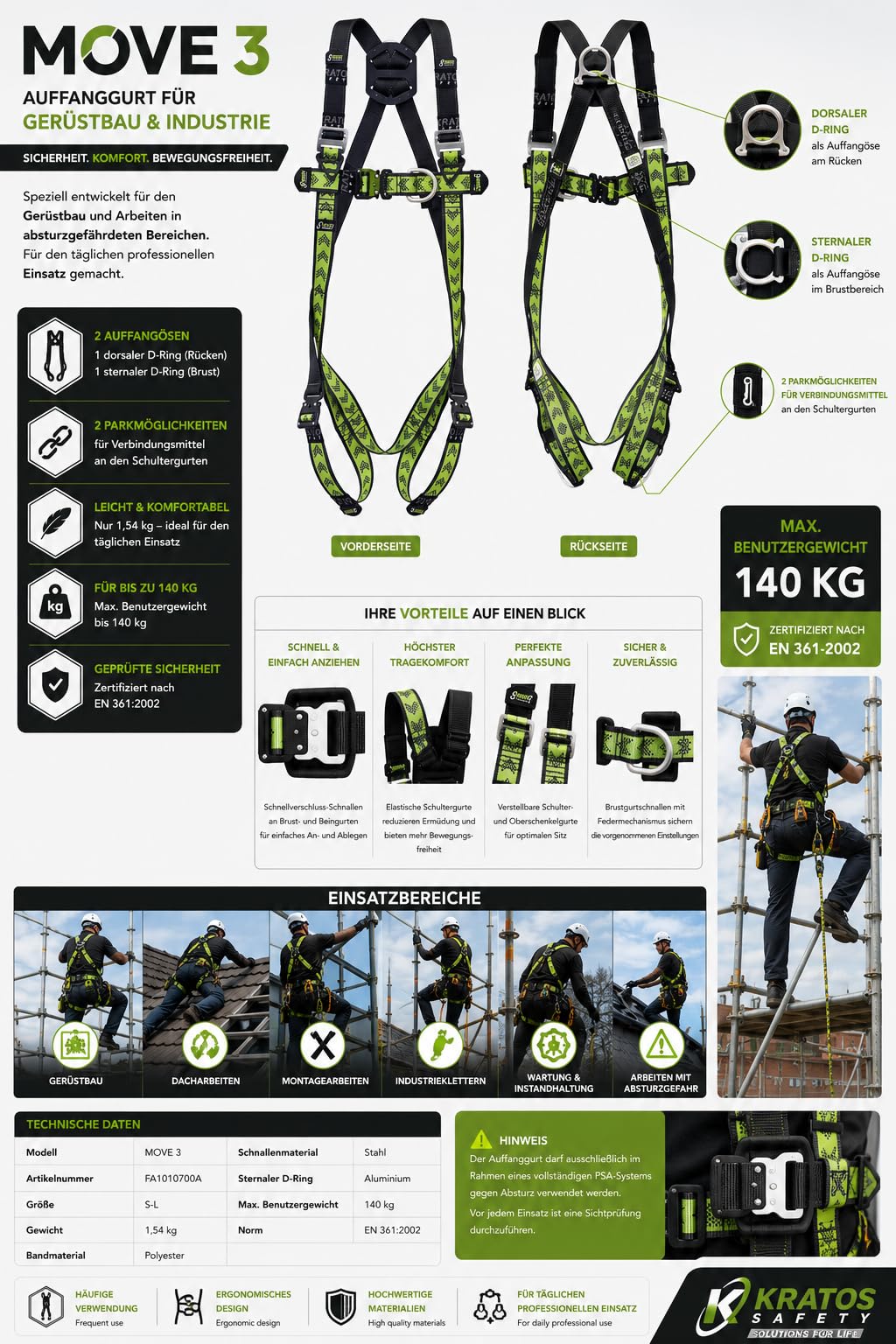 KRATOS SAFETY - MOVE 3 - Harnais spécifique échafaudage (S-L)