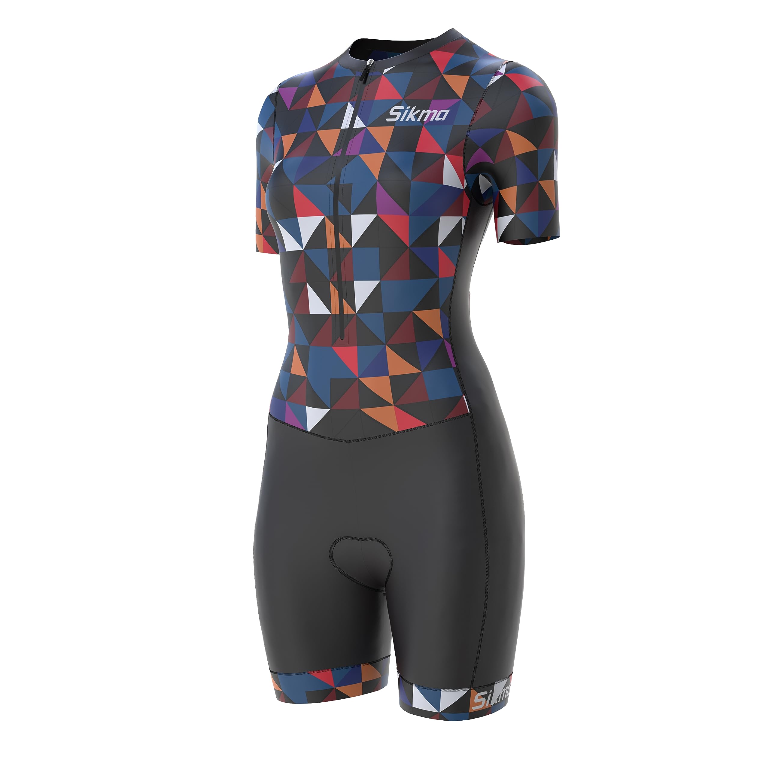 Damski kombinezon rowerowy damski wyściełany jednoczęściowy trisuit rower top krótki sublimowany design śliniak krótki, Trójkąt, XXL