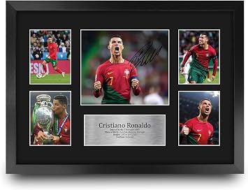 HWC Trading Cristiano Ronaldo Portugal 16 x 12 inch (A3) Printed Gifts Signed Autograph Picture for Football Fans and Supporters - 16 x 12 Framed