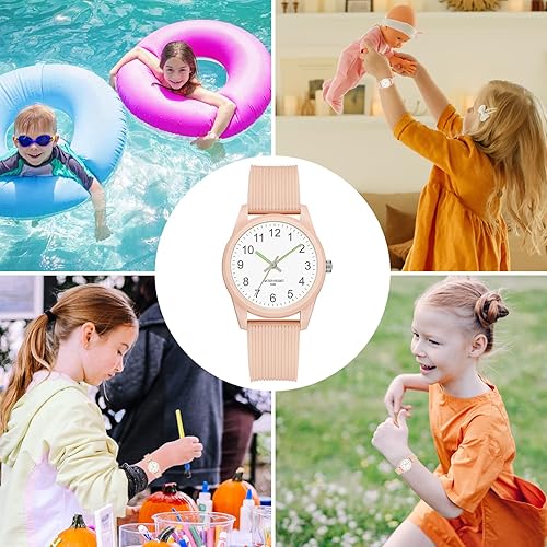 Vista 6 de TENOCK Relojes analógicos para niños y niñas, relojes con banda suave, tiempo de aprendizaje 50M, impermeable, fácil de leer para edades de 3 a 10