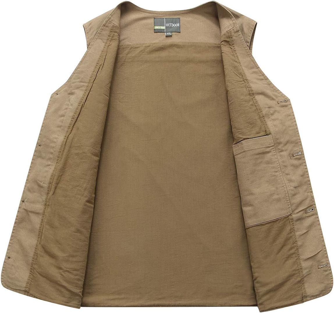 Size XL KTWOLEN Men's Outerwear Multi-Pocket Vests Casual Fishing Safari Vest Cotton Lightweight Outdoor Vest