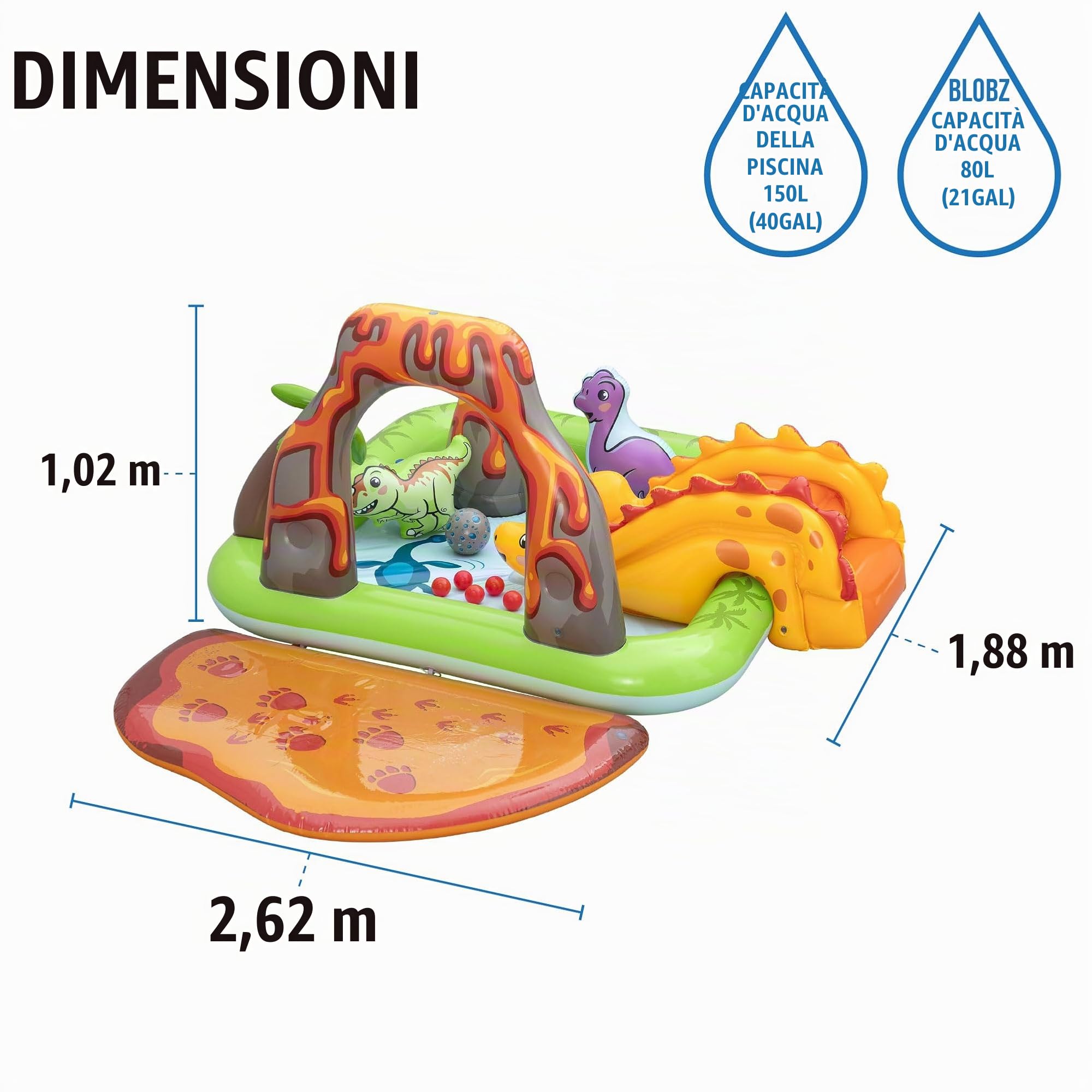 Bestway Playcenter gonfiabile Volcano Springs con piscinetta - 2,62 m x 1,88 m x 1,02 m