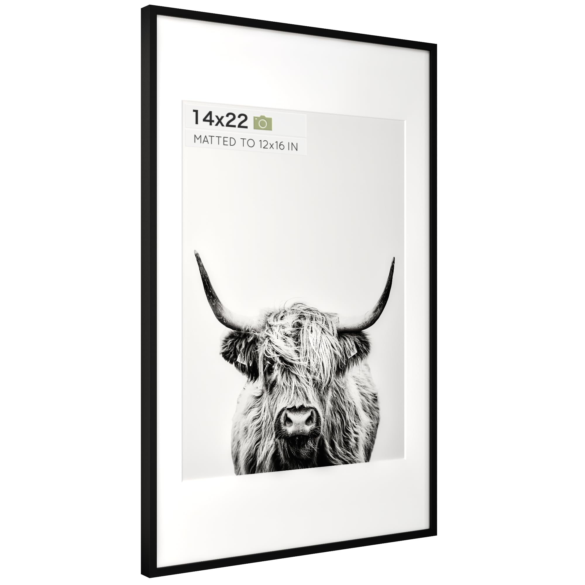 Homeforia - 14x22 inch Metal Picture Frame - 14 x 22 Aluminum Photo Frames - 6x8 Mat - Tempered Glass - Wall Hook Included - Set of 1 - Black