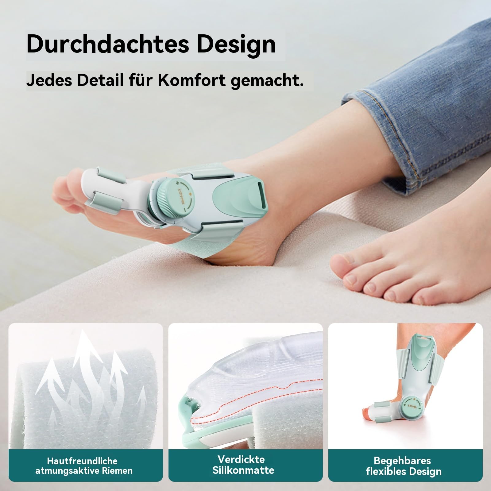 2 Pack Hallux Valgus Korrektur Schiene, Verstellbarer Ballenzeh Korrektor mit Drehknopf für Großzehen-Ausrichtung & Schmerzlinderung, Nacht Hallux Valgus Bandage & Zehenspreizer, Large Band