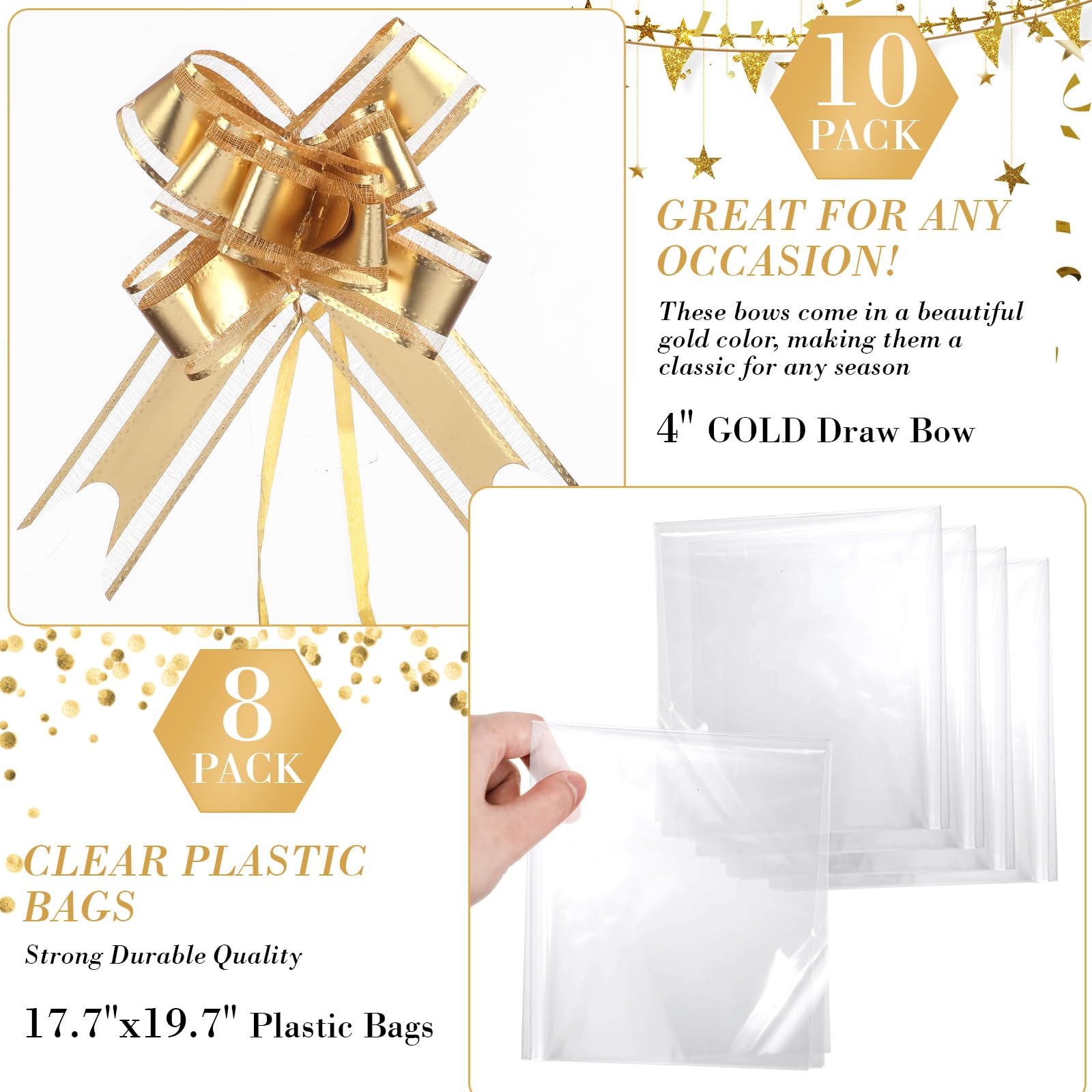 Dunzoom Il set di 26 cestini vuoti per regali include 8 robusti cesti regalo in cartone con 8 sacchetti di plastica e 10 fiocchi, per Pasqua, matrimonio, festa della mamma, laurea, festa di