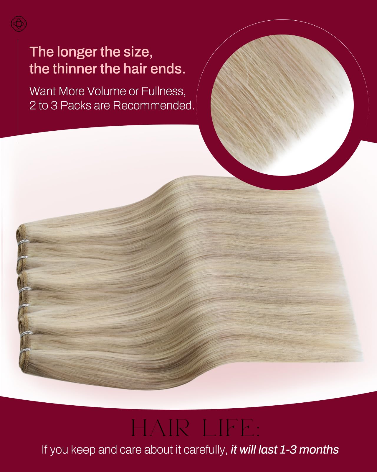 Moresoo Blonde Weft Hair Extensions Real Human Hair Ash Blonde with Platinum Blonde Double Weft Sew in Human Hair Extensions One Piece for Daily Wedding Use 22 Inch 100g/pack #P18/613 - Image 3