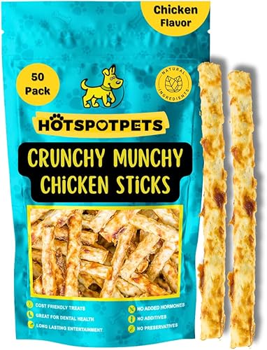 hotspot pets All Natural Rawhide - Palitos de pollo alternativos para perros (paquete de 50) golosinas masticables digeribles para perros, ideales