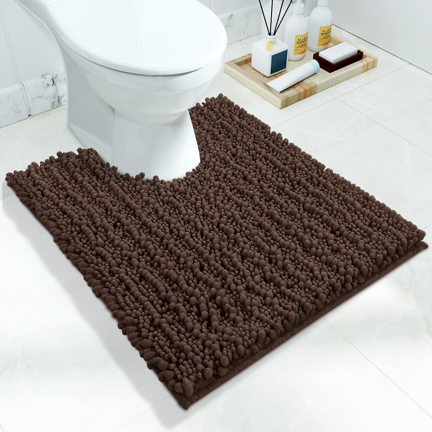 Yimobra Bathroom Mat, 51 x 61 cm, Soft and Cozy, Super Absorbent Water, Non-Slip, Machine-Washable, Thick Modern for Bathroom Bedroom, Brown — image 1