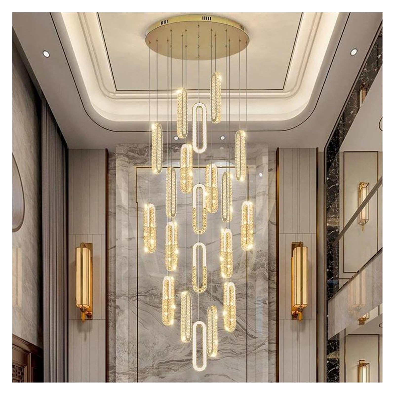 PCXEHUYP Modern Chandeliers Nordic Large Chandelier High-end Villa K9 Crystal Light Project Customized Hall Rotating Staircase Long Chandeliers(20 Heads)