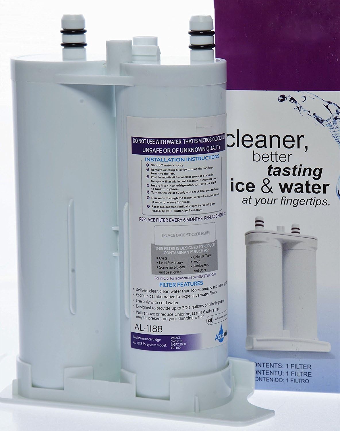 Aqualutio Water Filter, Compatible with Frigidaire WF2CB / FC100 / NGFC 2000 PureSource 2 Refrigerator Ice & Water Filter, EWF2CBPA, Kenmore: 46-9911 Compatible Replacement Filtration System 1 Pack