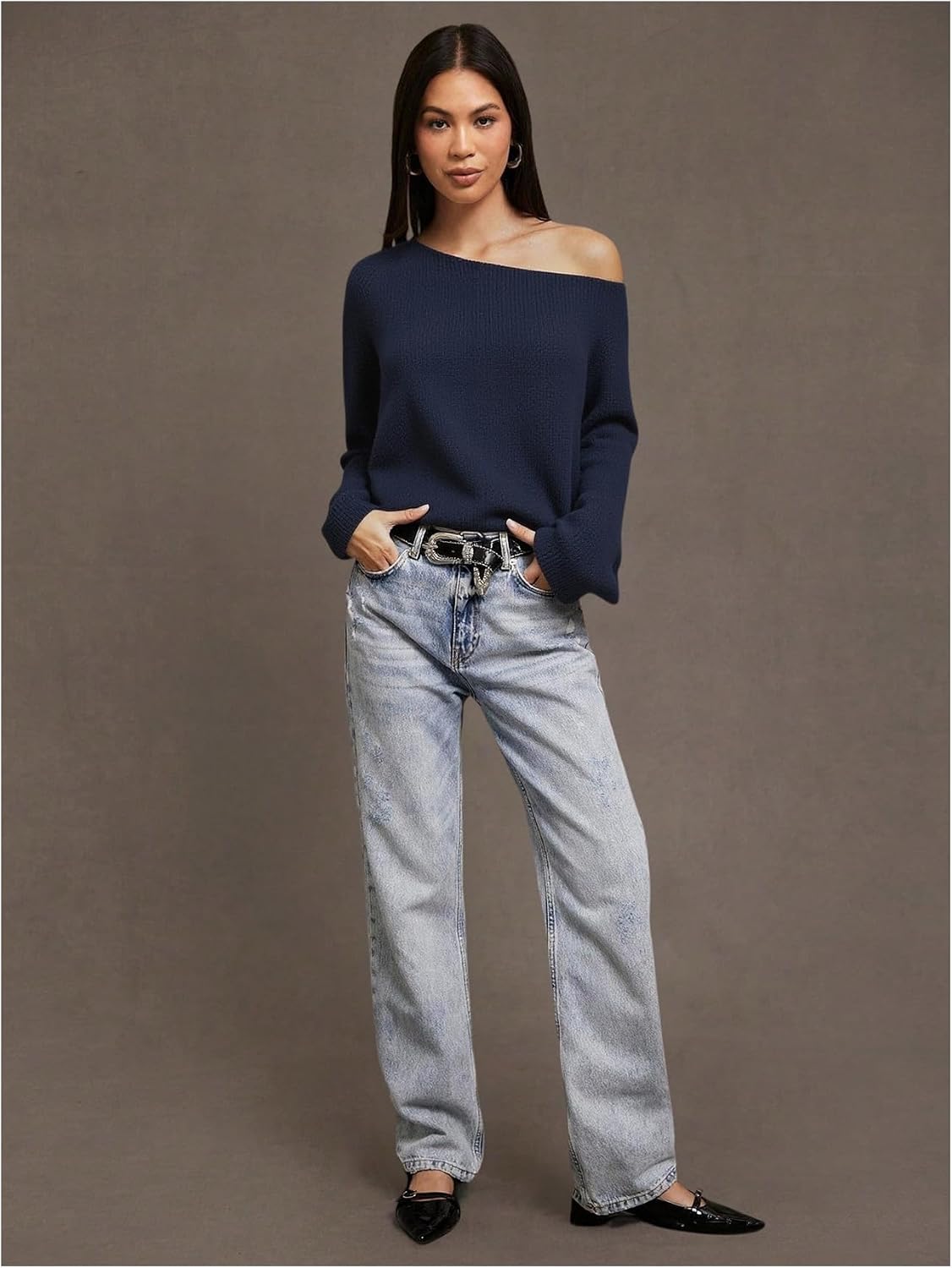 Verdusa Women's Off The Shoulder Sweaters Ribbed Knit Pullover Tops Fall Clothes
